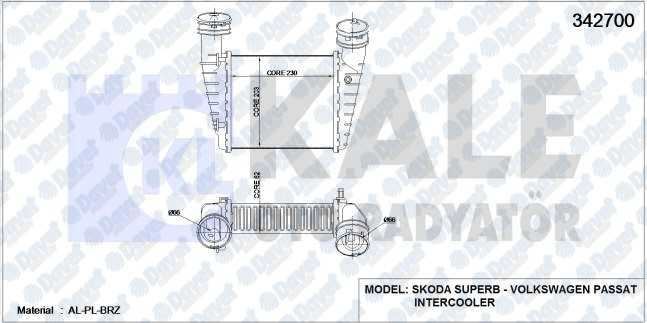 KALE 342700 Turbo Radyatoru (Intercooler) Vw Passat/Superb (230x203x62) (Al/Pl/Brz)
